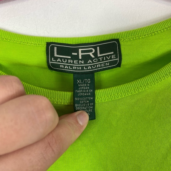 Lauren Ralph Lauren Lime Green Metallic Crest Y2K Size XL 100% Cotton - Picture 3 of 6